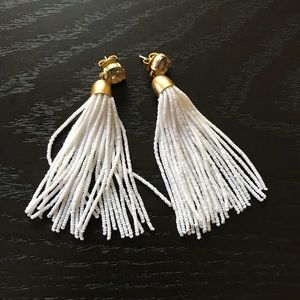 J. Crew White and Gold Tassel Earrings